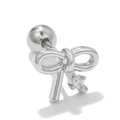 Clou d'oreille nœud argenté avec pendentif en zircon et fermoir à bille vissé - Forme de nœud (EGD0151) / Argent