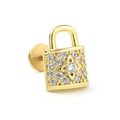 Flat back golden lock stud earring with pave crystals and star relief detail - Gold-tone Pave Padlock Style (CD00920 Gold)