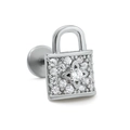 Detailed view of padlock earring with pave-set zircons and starburst center detail - Silver Pave Padlock Style (CD00920 White Gold)