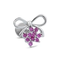 Detalle de pendiente de lazo plateado con pequeños diamantes de imitación rosas - Estilo Lazo Plata (CD00966)