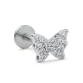 Macro view of butterfly piercing stud with zircon pave and flat back base - Pave Butterfly Style Silver (CD00914)