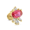 Stainless steel stud earring with large pink oval gemstone and clear zircon accents - Gold Ruby Color Oval Style (CD00742 Gold)