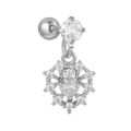 Detailed view of silver snowflake earrings featuring heart-shaped zircon and polished finish - Silver Snowflake Heart Style (EGD1158) / Silver