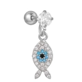Nahaufnahme von Silber-Ohrstecker mit Evil Eye Fisch-Anhänger und klarem Zirkonia - Silber Böser Blick Fisch Stil (EGD1159)