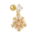 Macro shot of gold snowflake cartilage stud earring with sparkling zircon stones - Gold Snowflake Style (EGD1160) / Gold