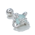 Clou de piercing argenté avec opale bleu clair et design de couronne fleurie évidée - Motif Creux Pierre Bleue Argent (EGD0627)