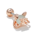 Piercing ours en or rose 18k avec pierre œil de chat vert clair et fermoir à boule - Ours Creux Pierre Bleue Or Rose (EGD0627)