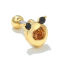 Mini 18k gold-plated bear stud earring with amber gemstone and ball screw back - Amber Stone Animal Face Gold (EGD0625)