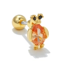 18k gold bird stud earring with orange pear-shaped gemstone and black crystal accents - Sunglasses Penguin Gold (EGD0624)