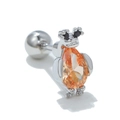 Stainless steel penguin piercing stud featuring a bright orange pear-shaped gemstone inlay - Sunglasses Penguin Silver (EGD0624)