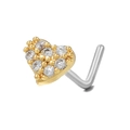 Piercing de nariz corazón dorado con pavé de circonitas y barra en forma de L - Estilo Corazón Pavé(BD00129 Dorado)
