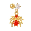 Gold spider stud earring with sparkling red and white zircon stones in minimalist design - Gold Red Zirconia Spider Style (EGD1119)