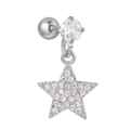 Macro detail of silver star pendant earring with paved cubic zirconia and spherical screw back - Silver Pavé Star Style (EGD1140)