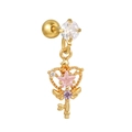 Dettaglio orecchino a perno in oro con zircone a stella rosa e ciondolo magico - Stile Bacchetta Magica Scettro di Cuore Dorato (EGD1141)