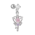 Macro detail of heart scepter earring with pink star zircon and purple crystal - Silver Heart Scepter Magic Wand Style (EGD1141)
