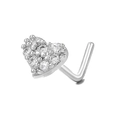 Piercing de nariz en L plateado con diseño de corazón y circonitas cúbiche engastadas - Estilo Corazón Pavé(BD00129 Plateado)