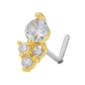 Piercing de nariz en L dorado con un racimo de cuatro piedras de circonita brillantes - Estilo Cluster con Engaste de Garras(BD00720 Dorado)