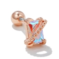 Roségouden piercing met iriserende rechthoekige edelsteen en een ronde kogelsluiting achterop - Vierkante AB Stijl (EGD0584) / Roségoud