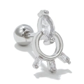 Silver stainless steel heart stud earring with clear zircon clusters and screw ball back - Radial Combination Zirconia Style (EGD0747) / Silver