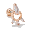 Rose gold heart stud earring with marquise and baguette cubic zirconia crystals - Radial Combination Zirconia Style (EGD0747) / Rose Gold