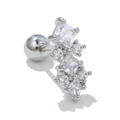 Zilveren roestvrijstalen kraakbeenoorbel met geometrische zirkonia-stenen en kogelslot - Geometrische Stapelstijl (EGD0725) / Zilver