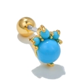 Gouden oorknopje met hemelsblauwe kralen en een veilig schroefsluiting ontwerp - Blauwe Poot Stijl (EGD0724) / Goud