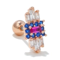 Rose gold heart piercing stud with colorful zirconia stones and screw ball back - Colorful Rectangular Geometric Style (EGD0738) / Rose Gold