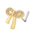 Piercing de nariz en L dorado con diseño de lazo y piedras de circonita brillantes - Estilo Lazo(BD00618 Dorado)