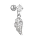 Detailed view of silver helix piercing with sparkling zircon angel wing pendant design - Feather Wing Design (EGD1186) / Silver