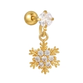 Macro shot of gold snowflake cartilage stud earring featuring micro-pave cubic zirconia - Snowflake Style (EGD1179) / Gold