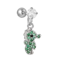 Macro view of seahorse pendant earring with green gemstones and ball screw back closure - Seahorse Design (EGD1187) / Silver