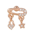 Rose gold paperclip earring with zircon heart and star charms for cartilage piercing - Pin Heart Star Style (EGD0562) / Rose Gold