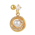 Detail of gold piercing stud with round pearl drop and sparkling zircon halo - Gold Pearl Round Pendant (EGD1110 Gold)