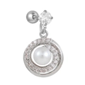 Detail of silver piercing stud featuring a white pearl and spiraling zircon accents - Silver Pearl Round Pendant (EGD1110 Silver)