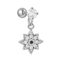 Vista detallada del piercing de acero inoxidable con colgante de estrella y circonitas pavé - Estrella de circonita negra plateada (EGD1109 Plateado)
