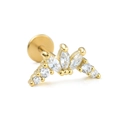 Detailed view of crown shaped flat back labret stud with inlaid marquise cubic zirconia - Crown Design (CD00882 Gold) / Gold