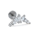 Macro shot of crown-shaped ear stud with zircon marquise crystals and flat back - Crown Design (CD00882 White K) / Silver