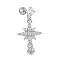 Macro-opname van roestvrijstalen oorpiercing met sterhanger en zirkonia-steentjes - Hexagram Ster Stijl / Zilver