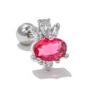 Piercing-Ohrring mit rosa Zirkon-Herz und Schraubverschluss aus Chirurgenstahl - Rosa Zirkon Krone Stil (EGD0742 Silberfarben)