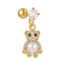 Gouden teddybeer oorknopje met sprankelende zirkoon en witte parel accent - Teddybeer Stijl / Goud