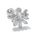 Silver snowflake ear stud with baguette-cut zircons and a screw-on ball back - Silver Snowflake Style (EGD0746)