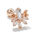 Rose gold snowflake stud earring with baguette diamonds and a secure ball screw back - Rose Gold Snowflake Style (EGD0746)