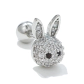 Cute silver rabbit stud earring with sparkling cubic zirconia and screw ball back - Silver Rabbit Style (EGD0639)