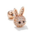 Clou d'oreille lapin en or rose serti de zircons blancs et fermoir à vis à bille - Style Lapin Or Rose (EGD0639)