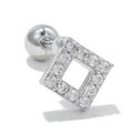 Silver square geometric hollow stud earring with white zircons and screw back - Square Hollow / Silver Square Hollow Style (EGD0717Silver)