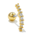 Minimalist gold curved earring featuring seven sparkling zircon stones and ball back - Curved Row Zirconia / Gold Curved Row Zircon Style (EGD0754Gold)