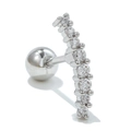 Curved minimalist heart-shaped silver stud earrings with sparkling zircon stones - Silver Curved Row Zircon Style (EGD0754Silver)