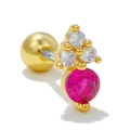 Goldener Herz-Ohrstecker mit leuchtend pinkfarbenem Zirkon und Schraubverschluss - Drei Weiße und Ein Roter Stein Stil (EGD0720 Gold)