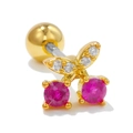 Gold cherry cartilage stud earring with rose red zircons and screw ball back - Gold Cherry Style (EGD0119Gold)