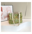 Elegant Chinese brocade tote bag with sea wave patterns and bamboo style accents - Green